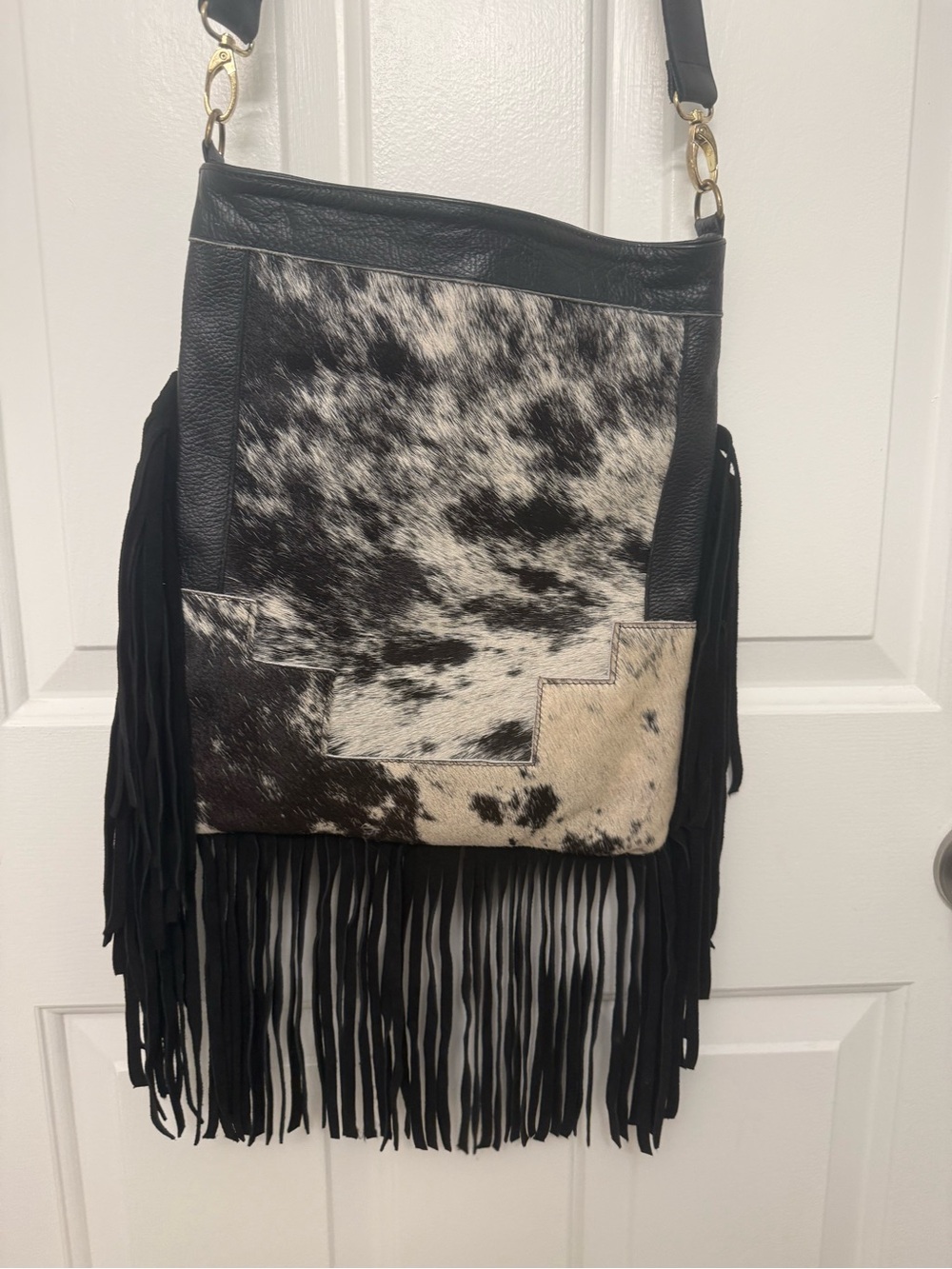 Black Fringe Cowhide Crossbody Bag